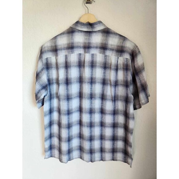 Men's Tommy Bahama Gray Plaid Linen Short Sleeve Button Down Shirt- Size Large - Picture 2 of 8